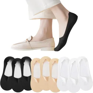 9 Pairs Thin No Show Socks Womens Summer Low Cut Liner Non Slip Invisible Socks Black, White, and Beige