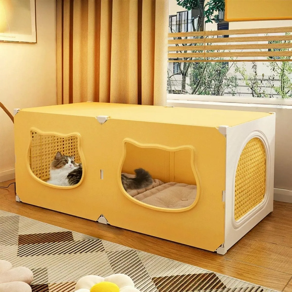 90CM Medium Cat House Foldable Double Door Breathable Pet Bed Ventilated Design