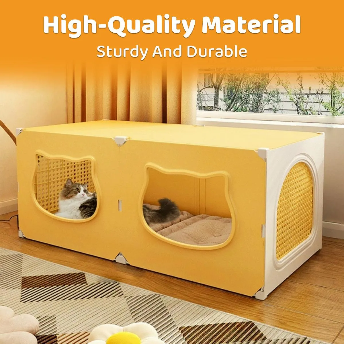90CM Medium Cat House Foldable Double Door Breathable Pet Bed Ventilated Design