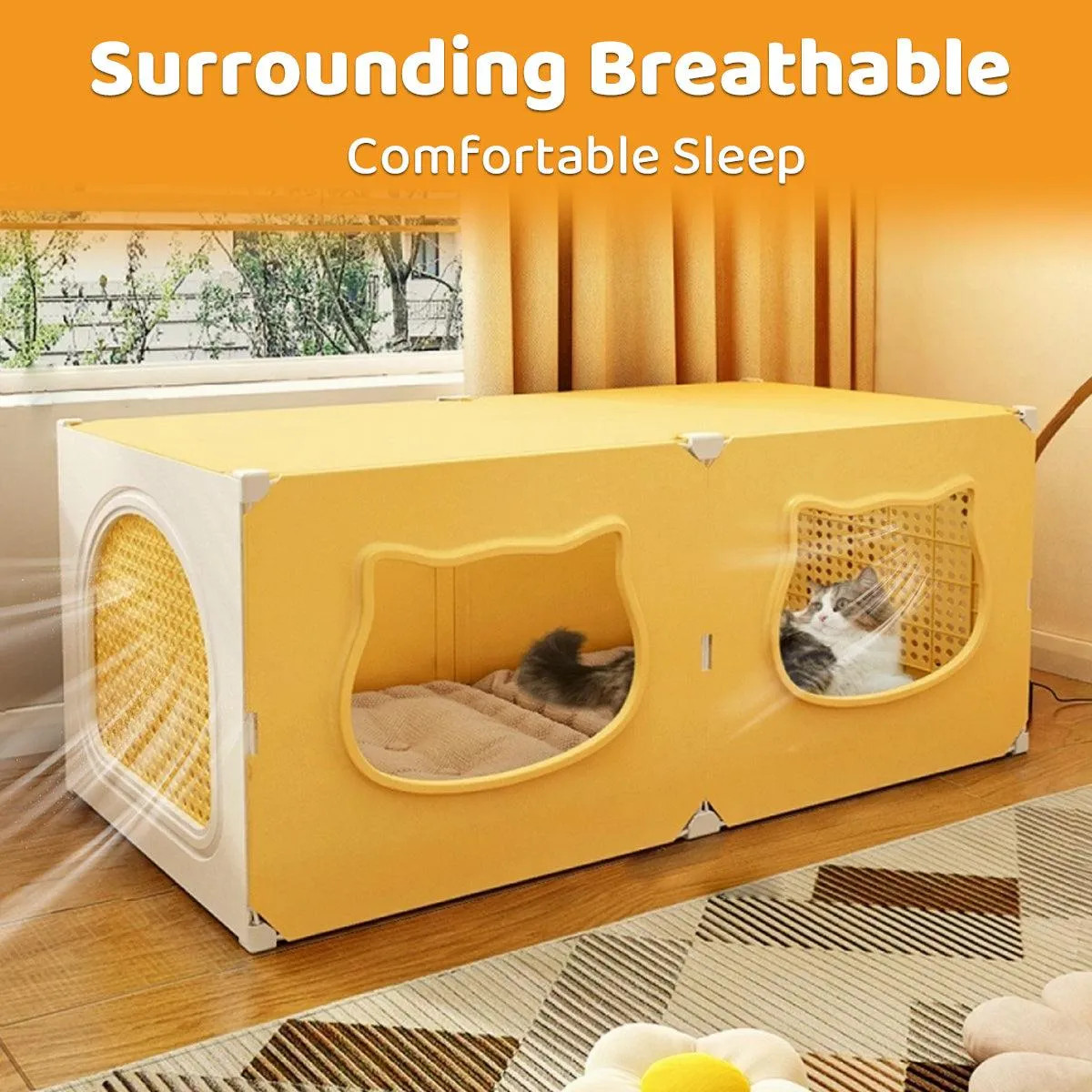 90CM Medium Cat House Foldable Double Door Breathable Pet Bed Ventilated Design
