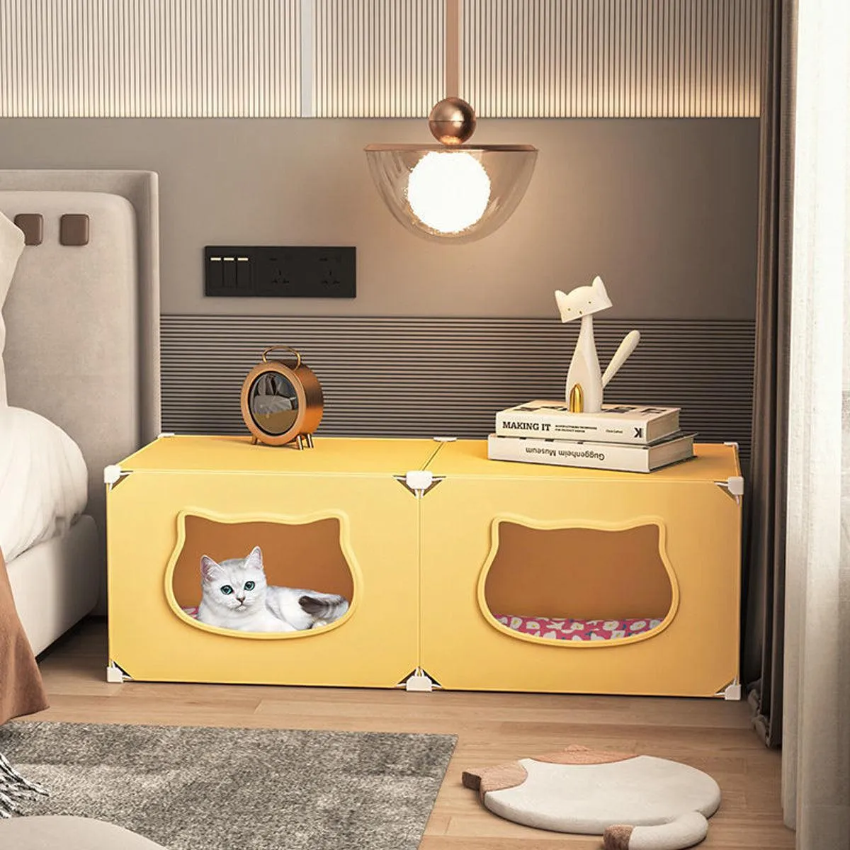 90CM Medium Cat House Foldable Double Door Breathable Pet Bed Ventilated Design