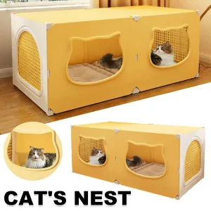 90CM Medium Cat House Foldable Double Door Breathable Pet Bed Ventilated Design