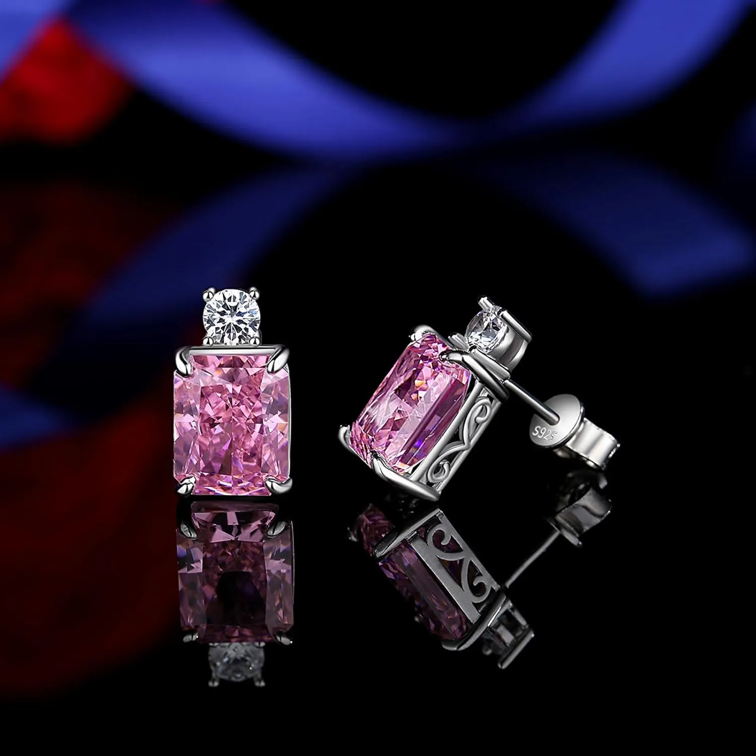 925 Sterling Silver Lab Simulation Diamond Earrings for Women, 4Ct Halo Cushion Cut 5A Cubic Zirconia/Ruby/Sapphire Stud Earrings Hypoallergenic Perfect Jewelry Gifts