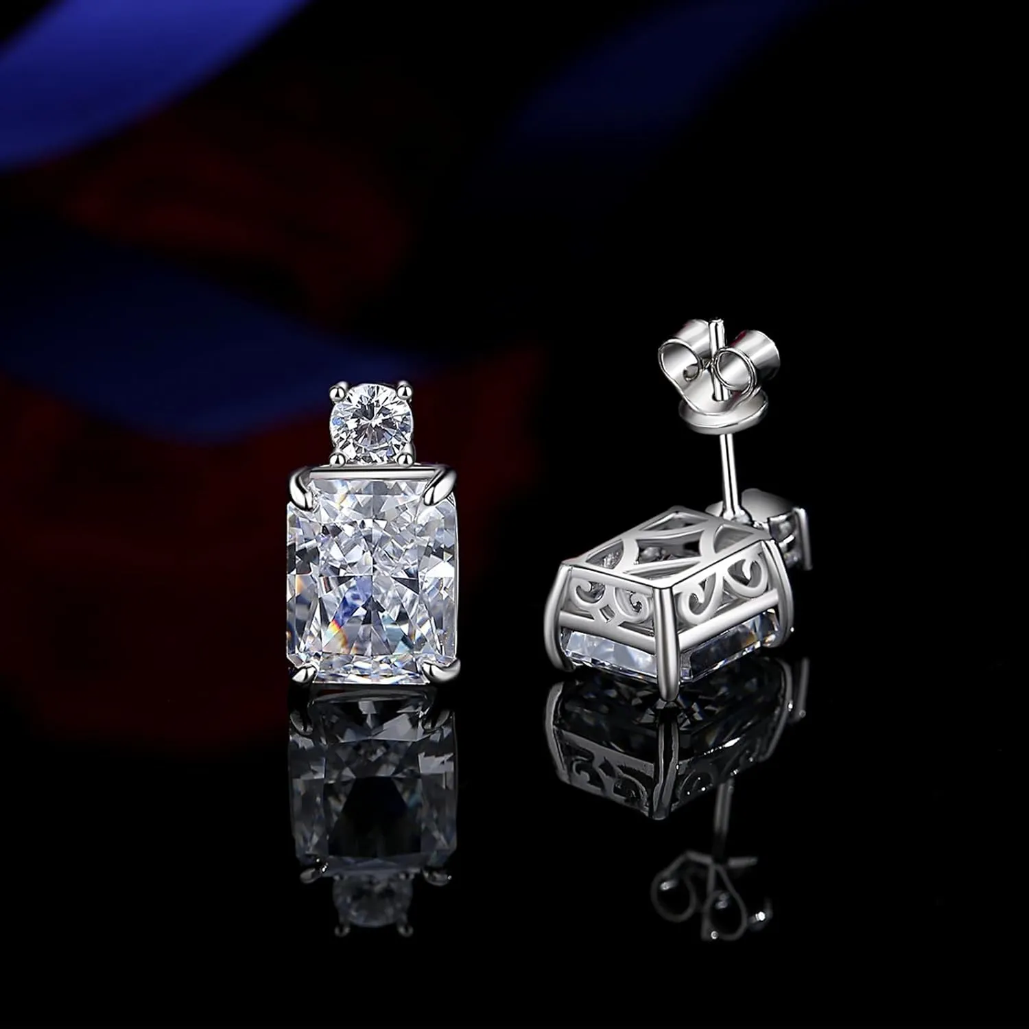 925 Sterling Silver Lab Simulation Diamond Earrings for Women, 4Ct Halo Cushion Cut 5A Cubic Zirconia/Ruby/Sapphire Stud Earrings Hypoallergenic Perfect Jewelry Gifts