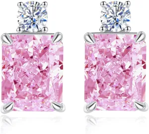 925 Sterling Silver Lab Simulation Diamond Earrings for Women, 4Ct Halo Cushion Cut 5A Cubic Zirconia/Ruby/Sapphire Stud Earrings Hypoallergenic Perfect Jewelry Gifts