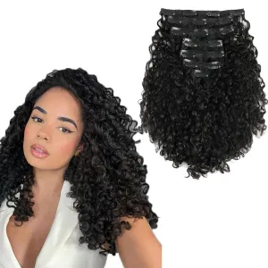 ABH AMAZINGBEAUTY HAIR Curly Clip in Hair Extensions Black Women Spiral Curl Human Hair Clip in Extensions Double Weft Curly Hair Extensions Natural Black Virgin Hair 7Pcs 120G 20 Inch
