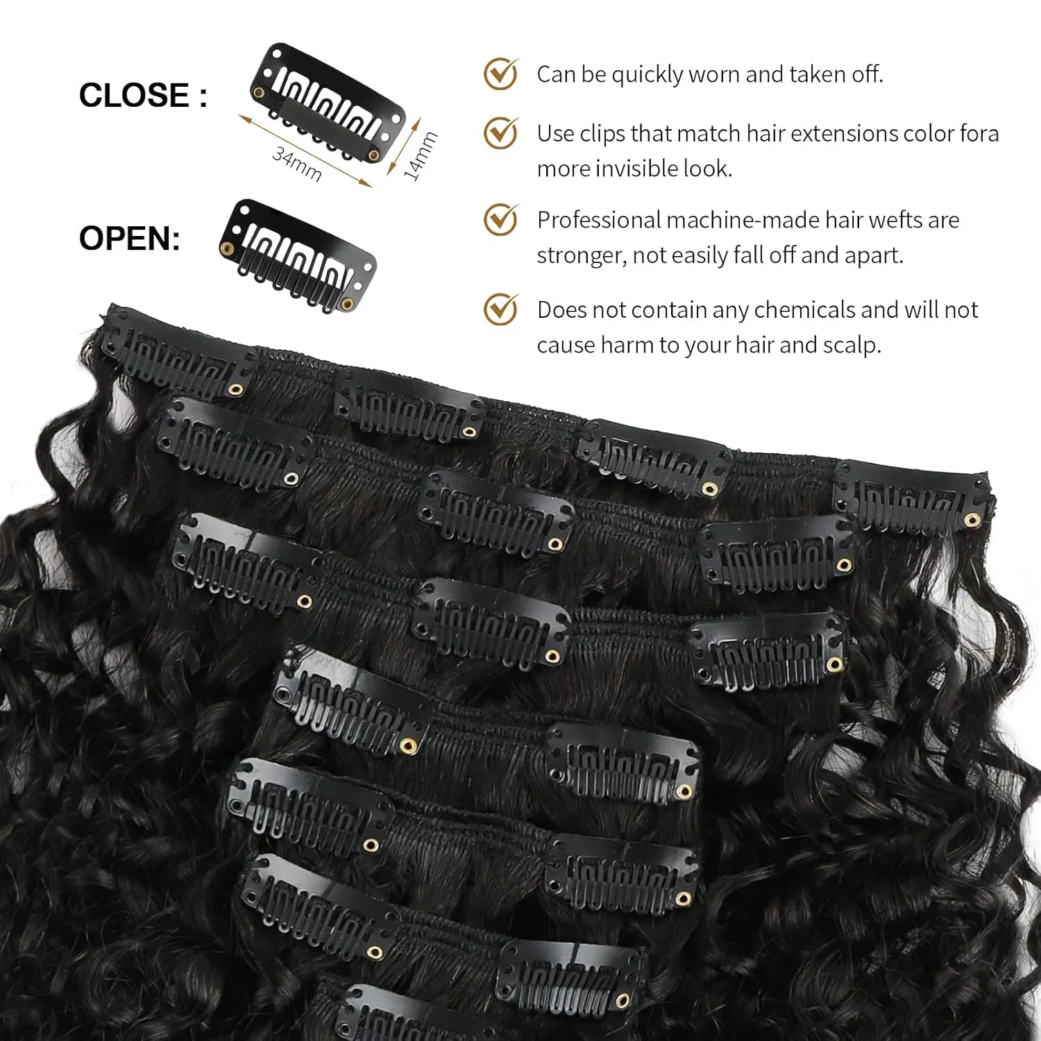 ABH AMAZINGBEAUTY HAIR Curly Clip in Hair Extensions Black Women Spiral Curl Human Hair Clip in Extensions Double Weft Curly Hair Extensions Natural Black Virgin Hair 7Pcs 120G 20 Inch