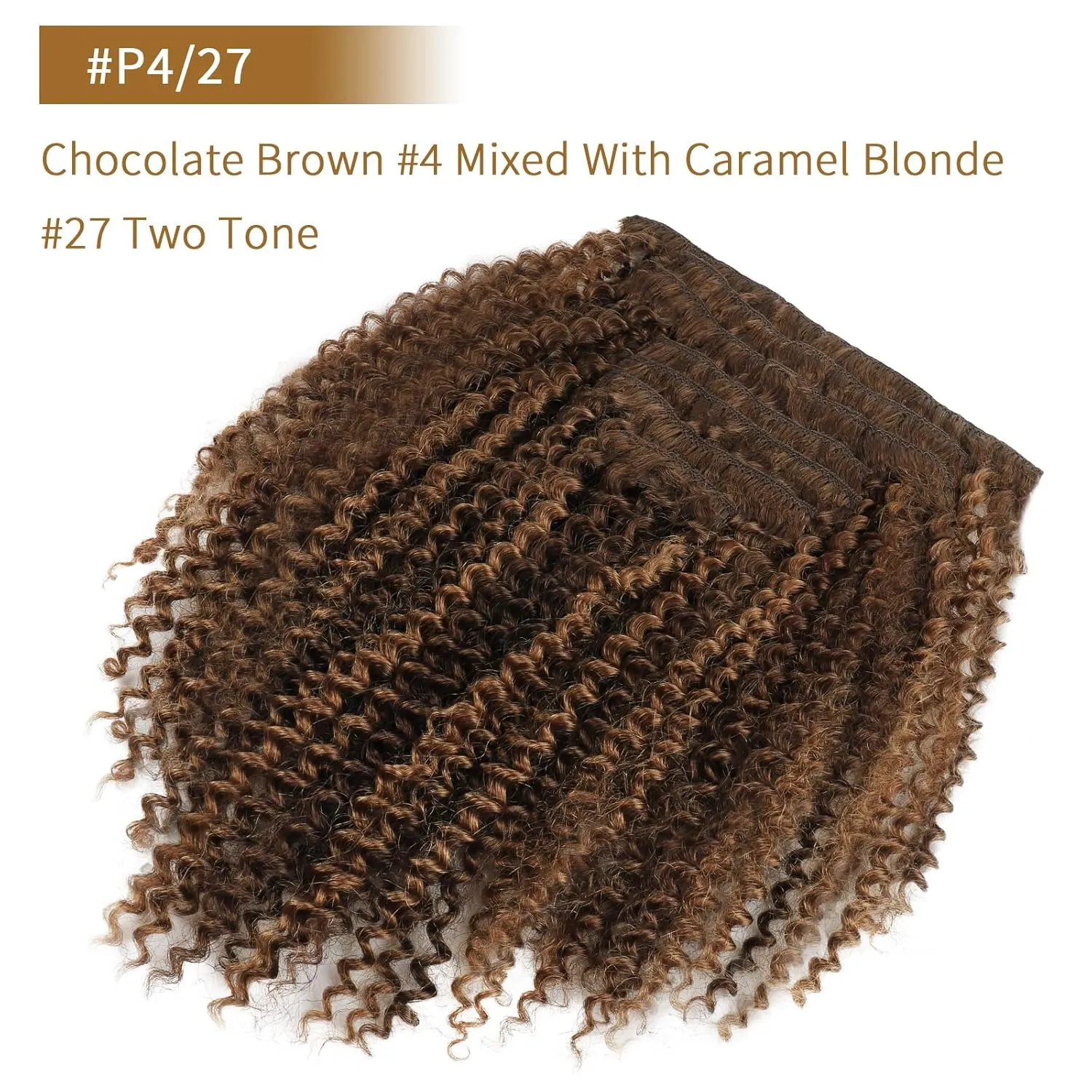 ABH AMAZINGBEAUTY HAIR Kinky Curly Clip ins Black Women 3C 4A Curly Clip in Hair Extensions Two Tone #P4/27 Dark Brown Highlight Blonde Kinky Clip ins Virgin Human Hair Double Weft 7Pcs 120G 12 Inch