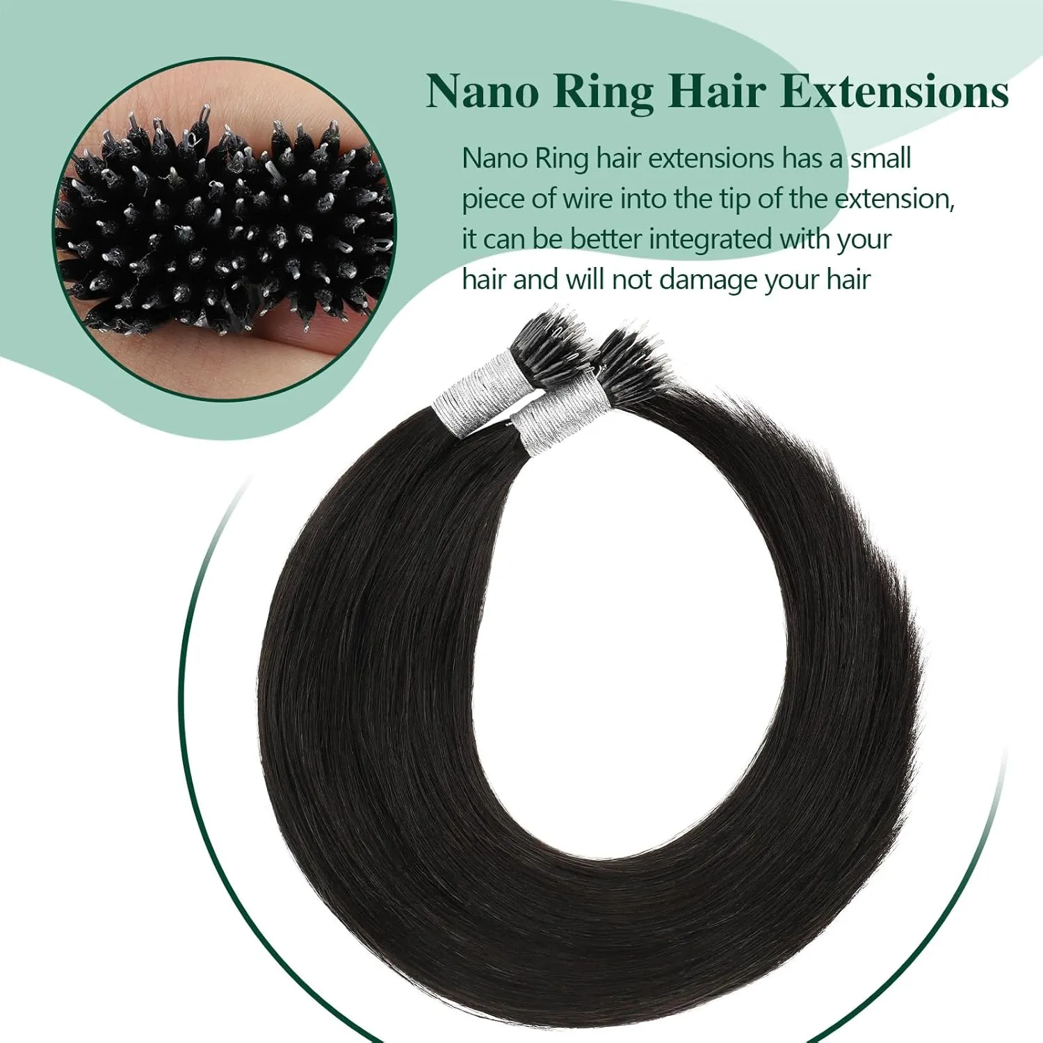 ABH AMAZINGBEAUTY HAIR Nano Ring Extensions Real Human Remy Hair - Cold Fusion Keratin Treatment #1B Off Black Soft Natural - 20 Inch, 50 strands/50g/set, 1g/strand