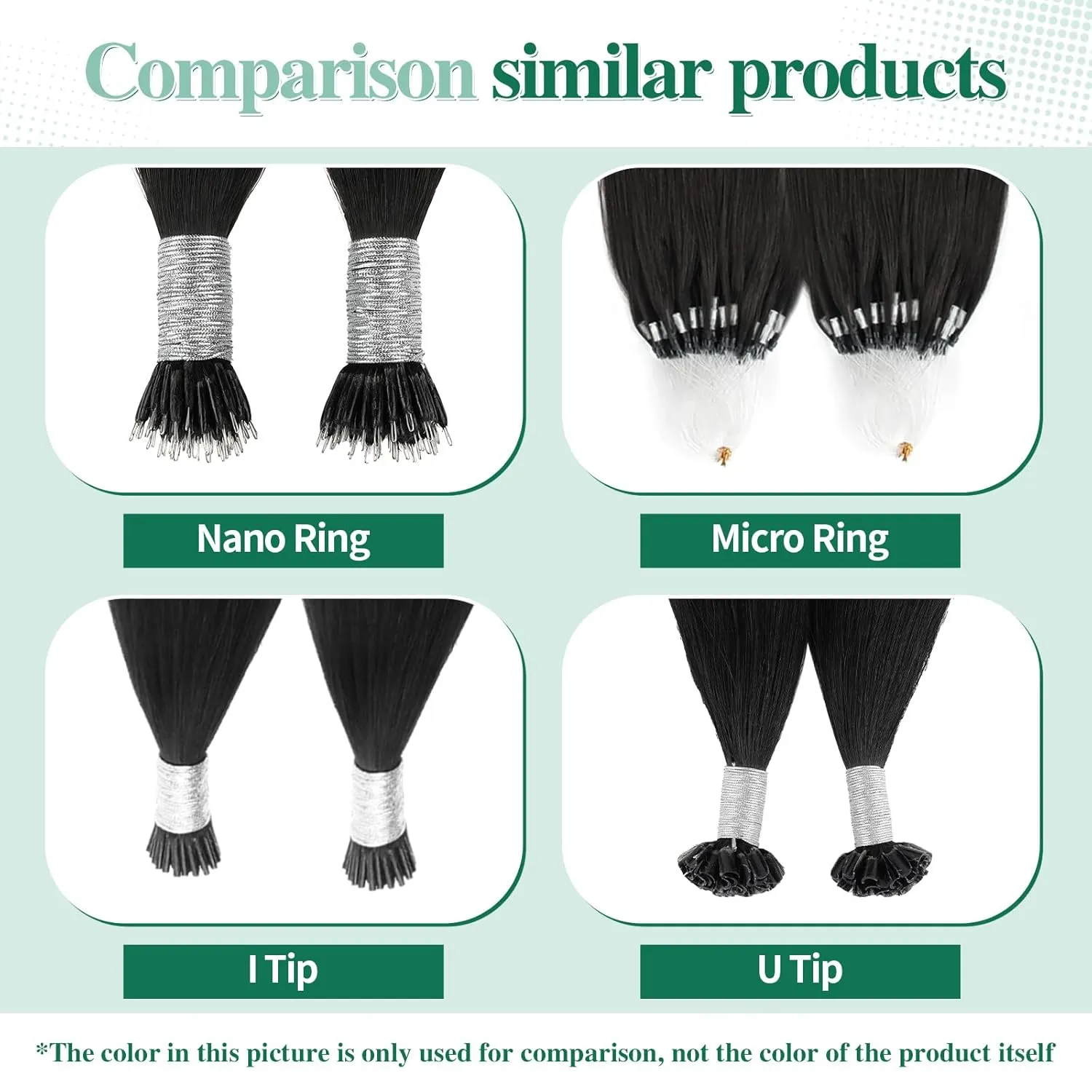 ABH AMAZINGBEAUTY HAIR Nano Ring Extensions Real Human Remy Hair - Cold Fusion Keratin Treatment #1B Off Black Soft Natural - 20 Inch, 50 strands/50g/set, 1g/strand