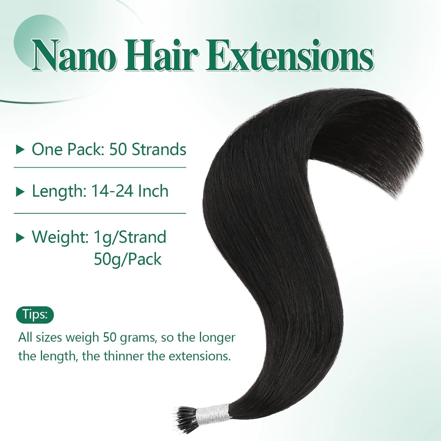 ABH AMAZINGBEAUTY HAIR Nano Ring Extensions Real Human Remy Hair - Cold Fusion Keratin Treatment #1B Off Black Soft Natural - 20 Inch, 50 strands/50g/set, 1g/strand