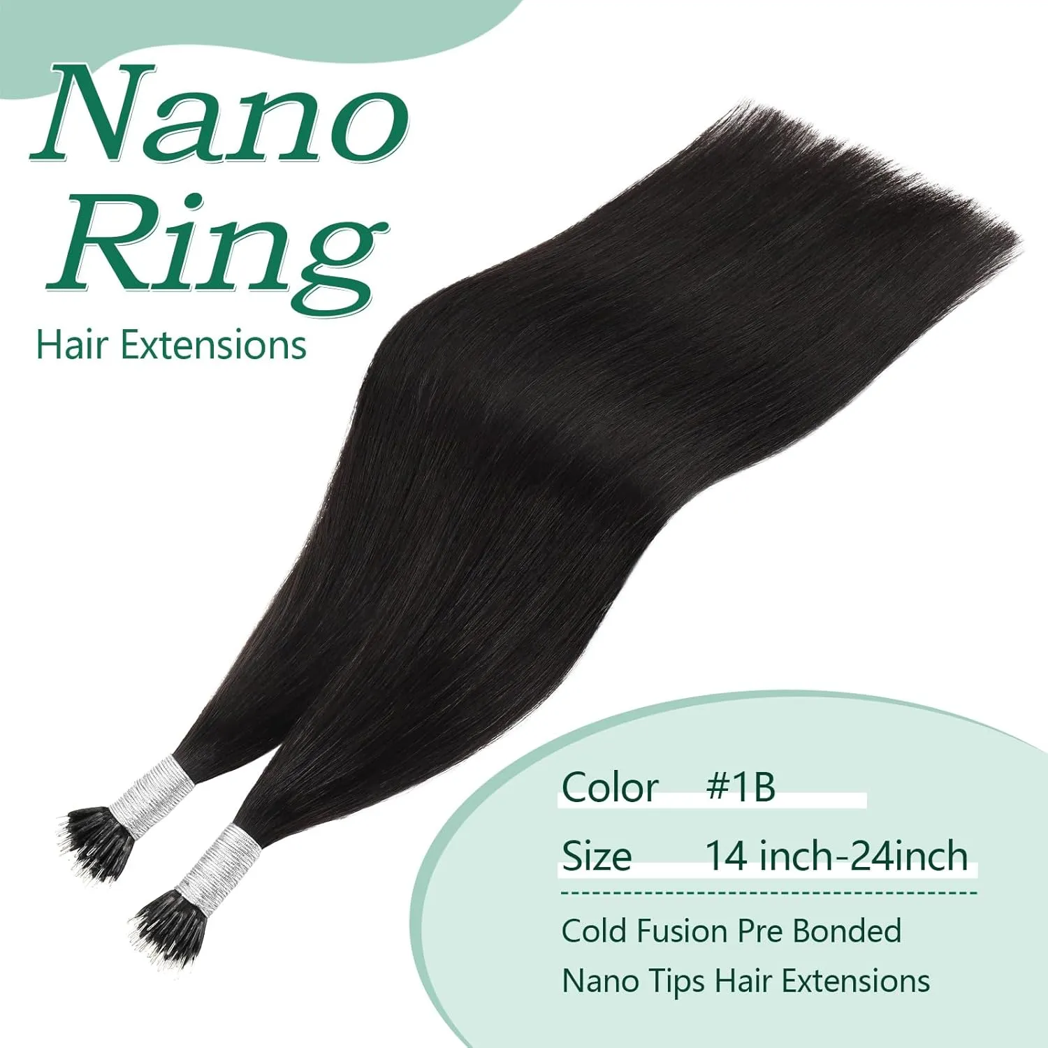 ABH AMAZINGBEAUTY HAIR Nano Ring Extensions Real Human Remy Hair - Cold Fusion Keratin Treatment #1B Off Black Soft Natural - 20 Inch, 50 strands/50g/set, 1g/strand