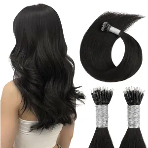 ABH AMAZINGBEAUTY HAIR Nano Ring Extensions Real Human Remy Hair - Cold Fusion Keratin Treatment #1B Off Black Soft Natural - 20 Inch, 50 strands/50g/set, 1g/strand