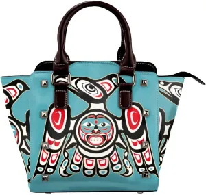 Abstract Thunderbird Indigenous Tribe Women Leather Handbag Rivet Shoulder Bag Top Handle Satchel Purse