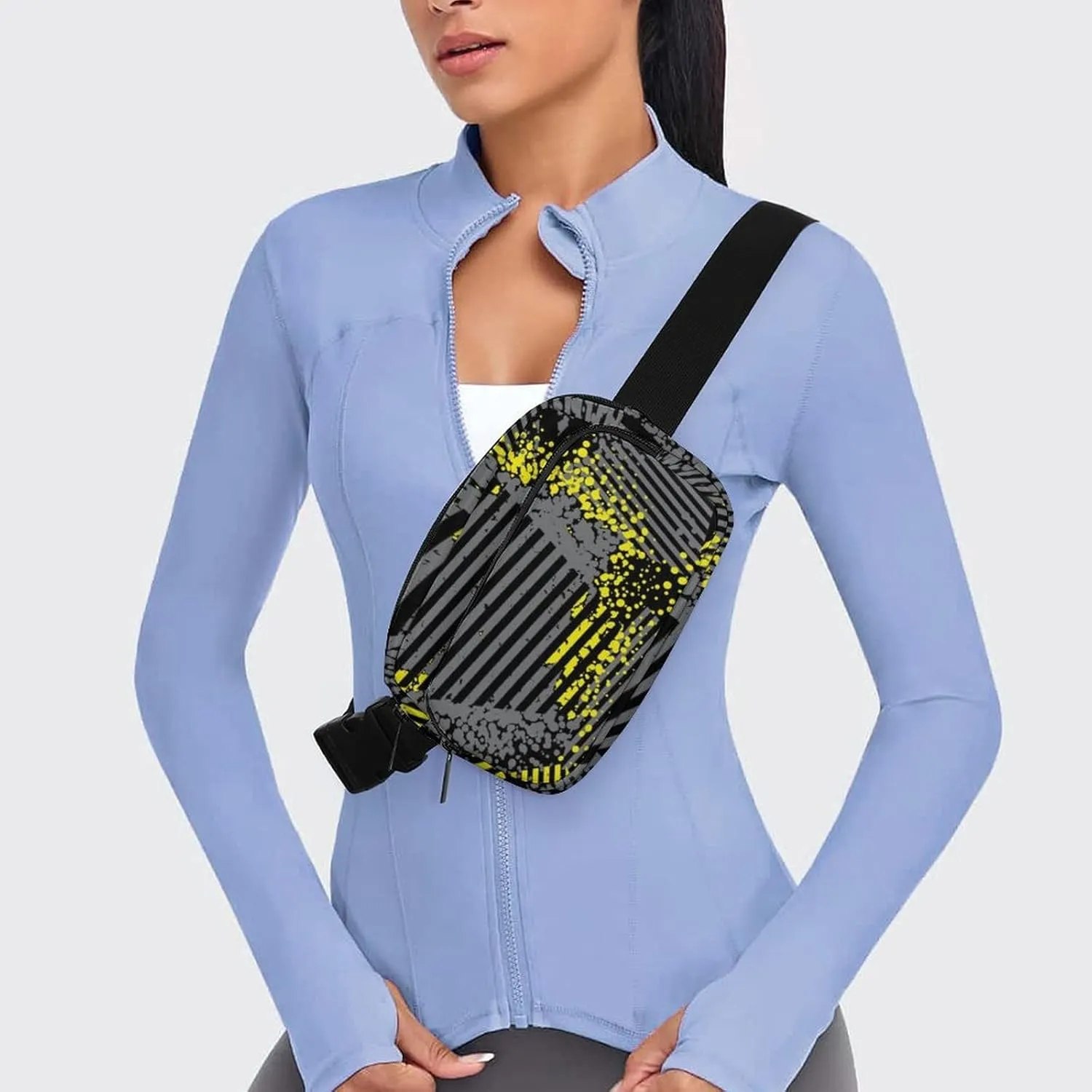 Abstract Triangle Geometric Fanny Pack Belt Bag with Adjustable Strap Yellow Grey Waist Packs Small Pouch Crossbody Bags for Hiking Running Cycling Traveling