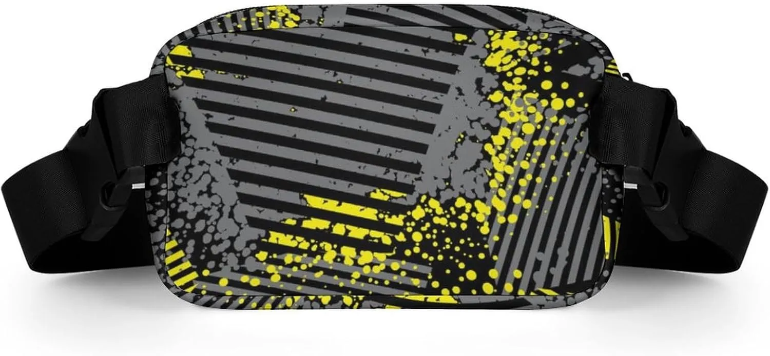 Abstract Triangle Geometric Fanny Pack Belt Bag with Adjustable Strap Yellow Grey Waist Packs Small Pouch Crossbody Bags for Hiking Running Cycling Traveling