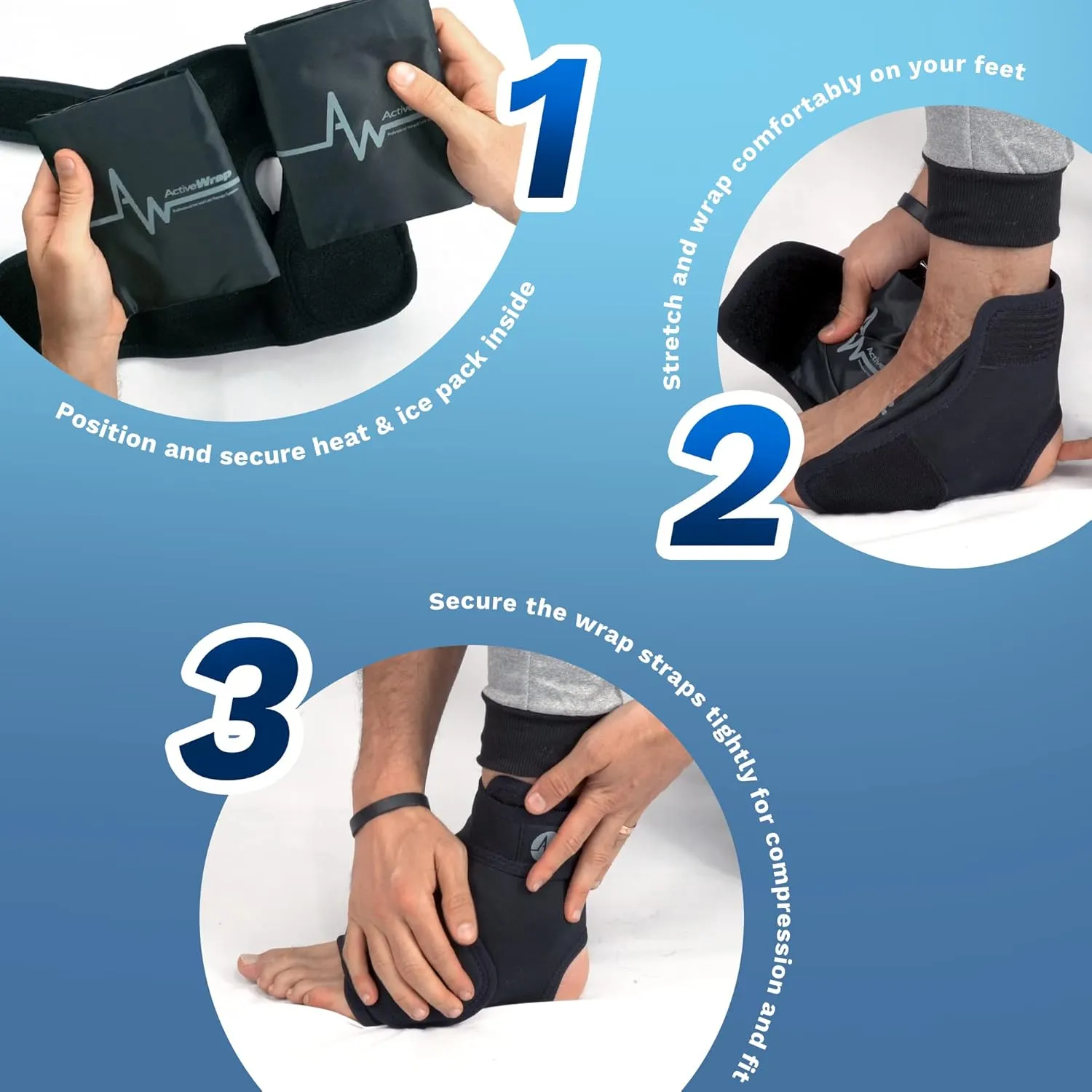 ActiveWrap Foot & Ankle Ice Pack Wrap for Heel, Arch, and Ankle Discomfort, Swelling, Soreness, and Injury Recovery – Reusable Hot & Cold Wrap with Adjustable Compression Straps