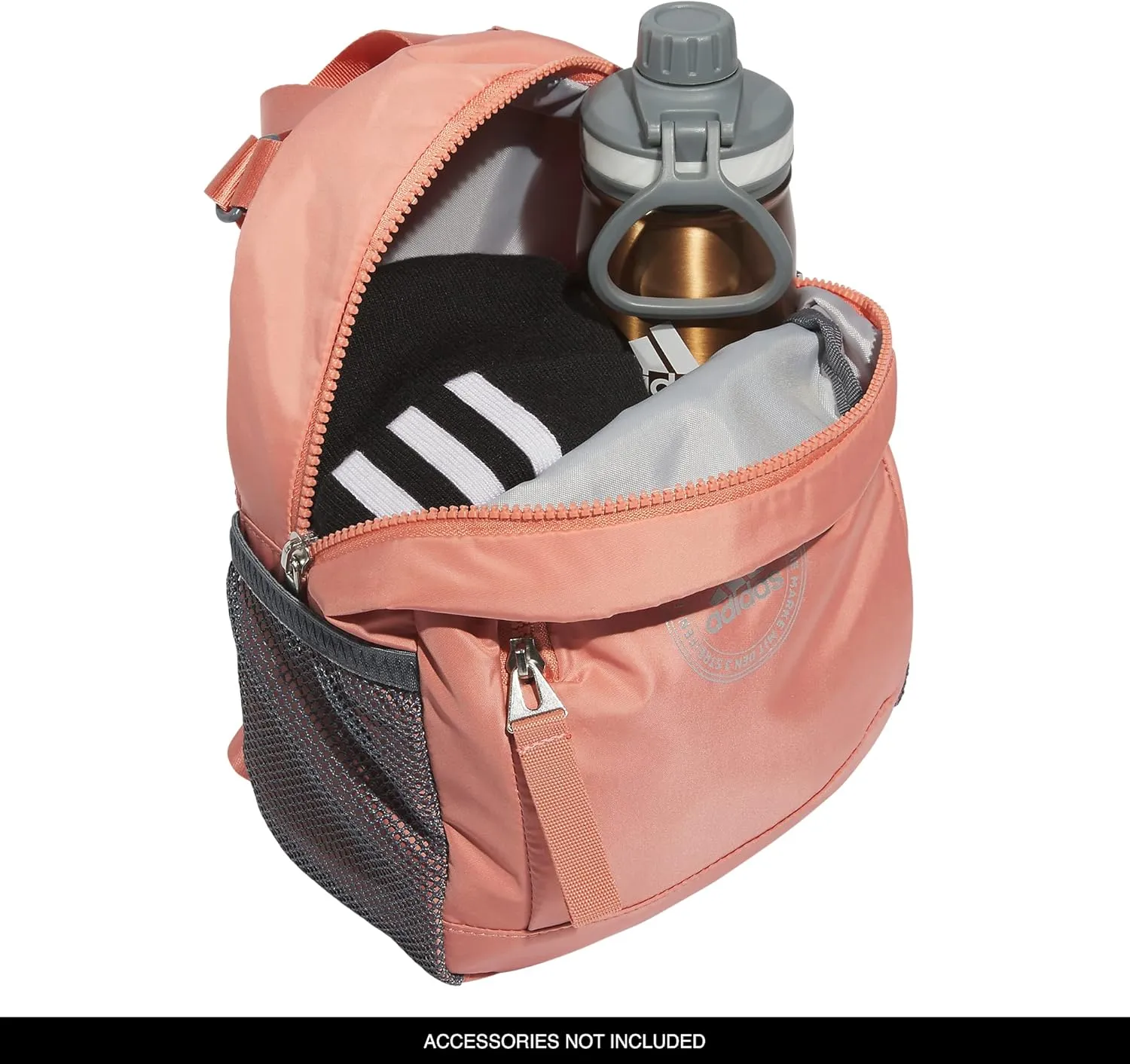 adidas Linear Mini Backpack Small Travel Bag Discontinued, Wonder Clay/Silver Metallic, OSFA