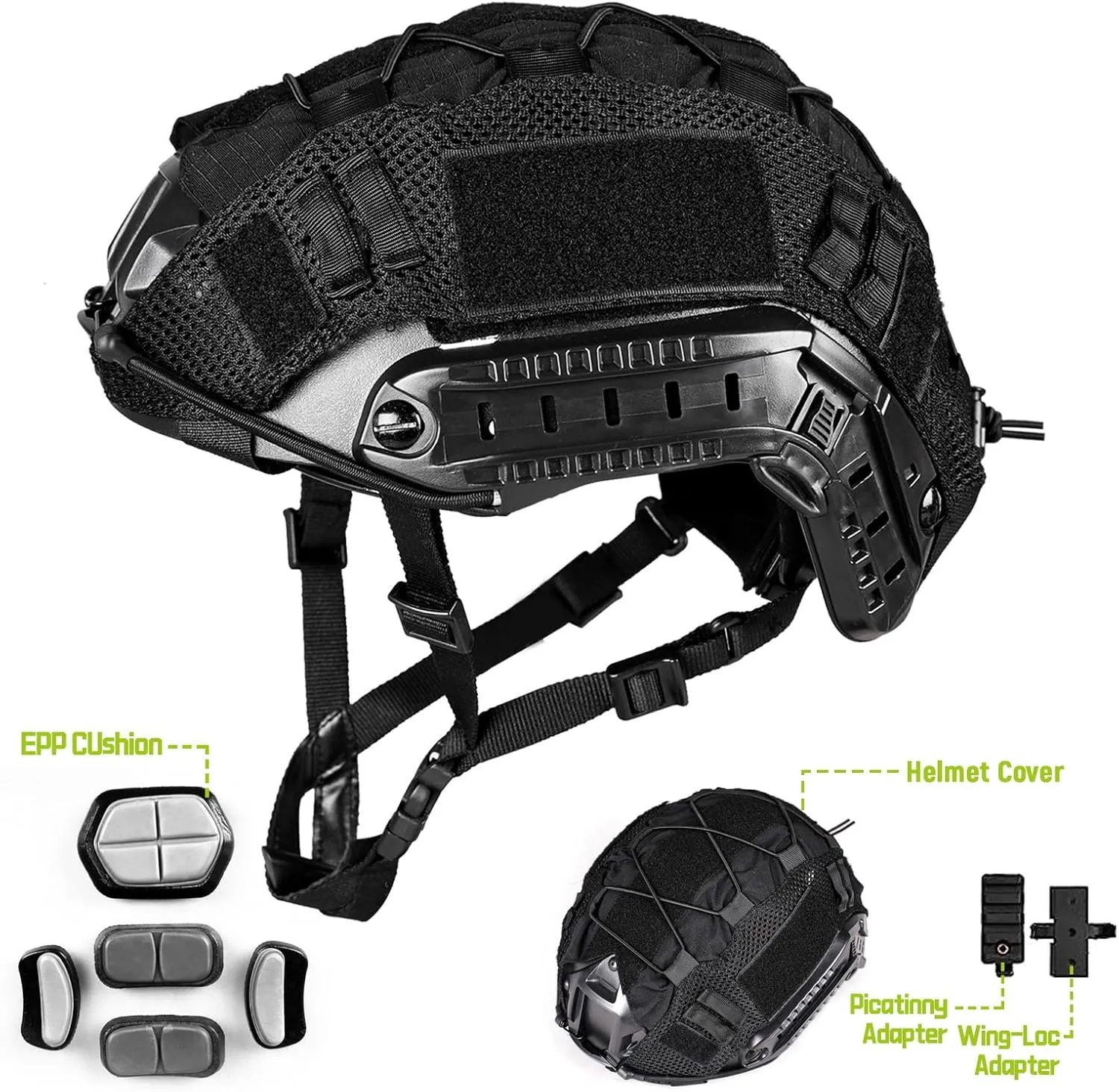 Adjustable Tactical Helmet with Helmet Cover, PJ Type Tactical Multifunctional Protective NVG Mount for Cosplay Hunting Shooting