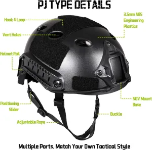 Adjustable Tactical Helmet with Helmet Cover, PJ Type Tactical Multifunctional Protective NVG Mount for Cosplay Hunting Shooting