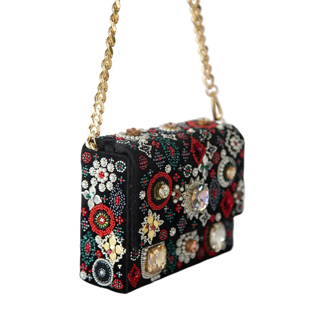 Adora By Ankita Black Aztec Stone Clutch Bag