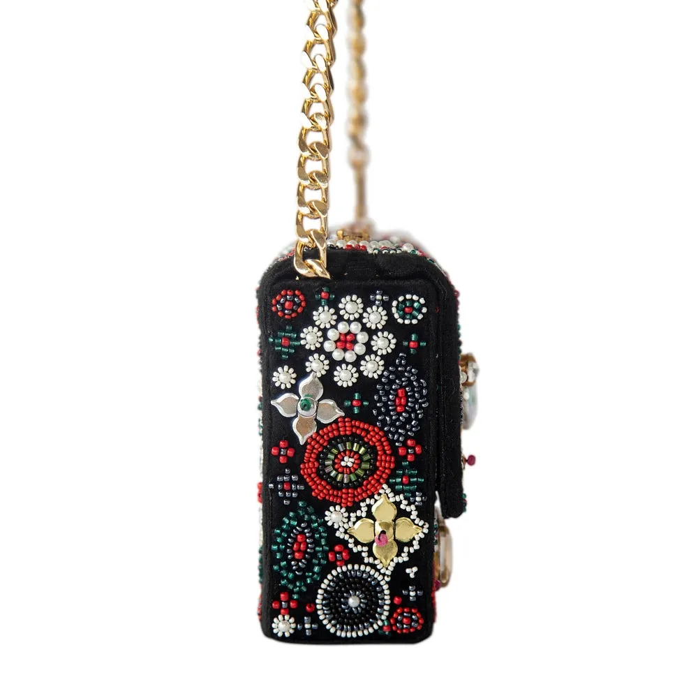 Adora By Ankita Black Aztec Stone Clutch Bag