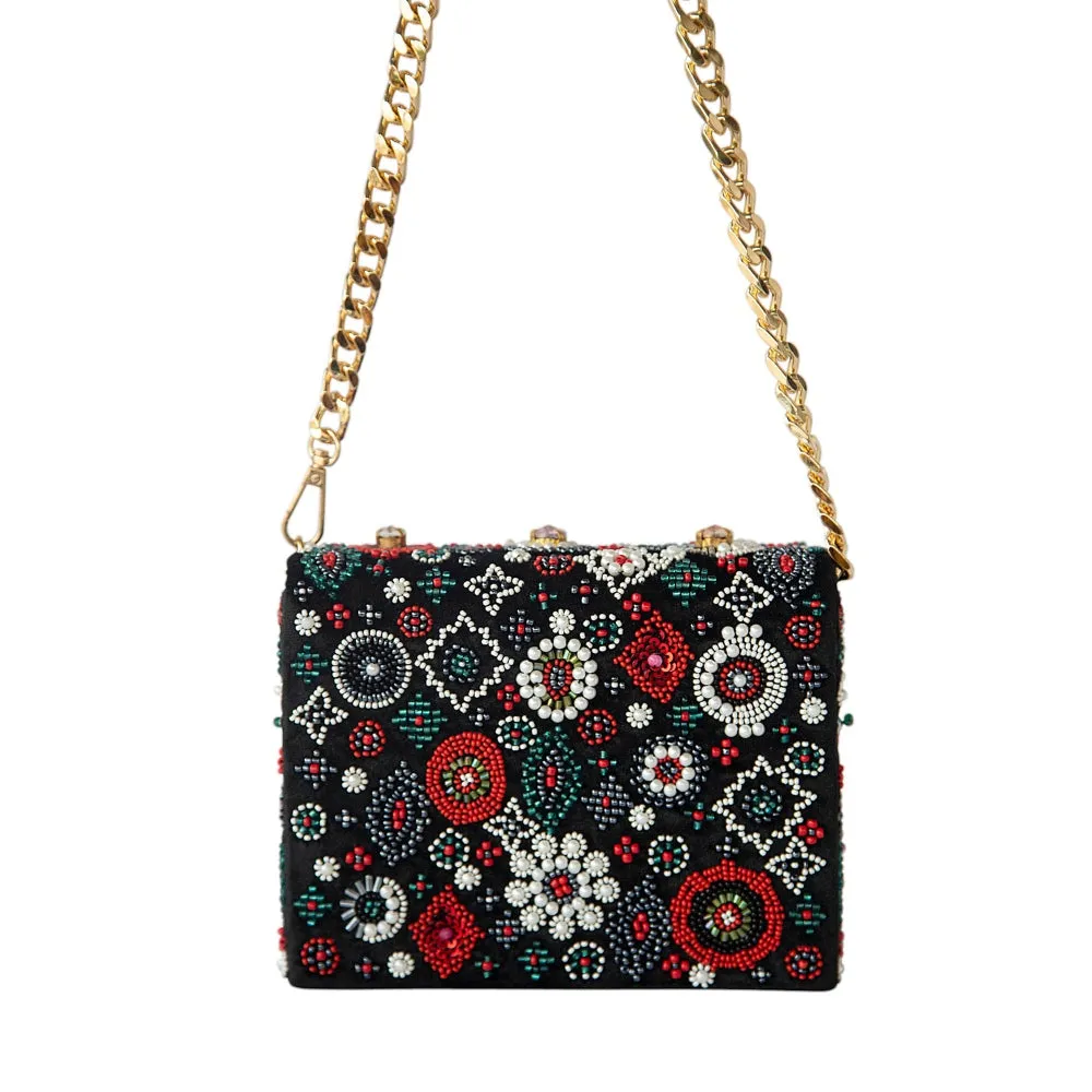Adora By Ankita Black Aztec Stone Clutch Bag