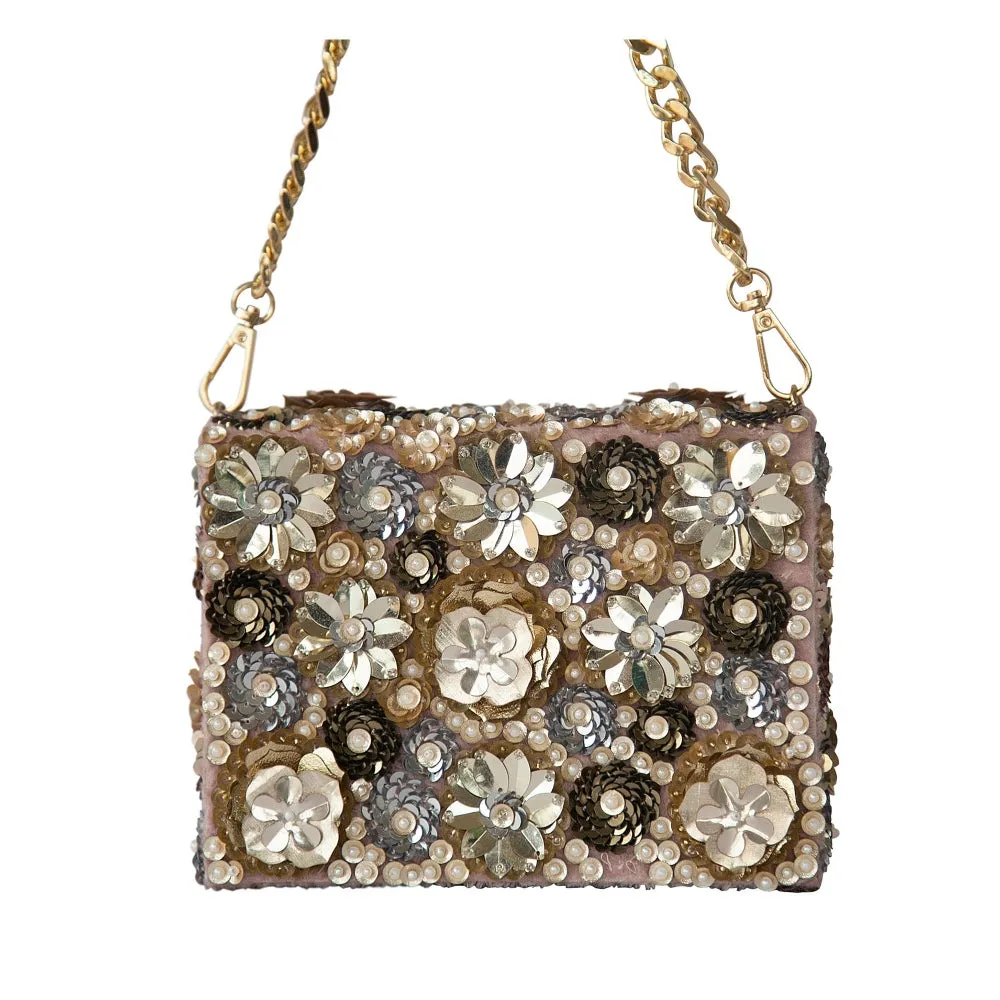 Adora By Ankita Blue Blush Pink Metallic Wildflower Clutch Bag