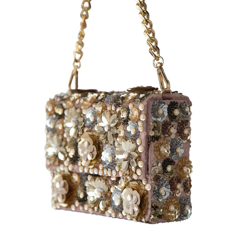 Adora By Ankita Blue Blush Pink Metallic Wildflower Clutch Bag