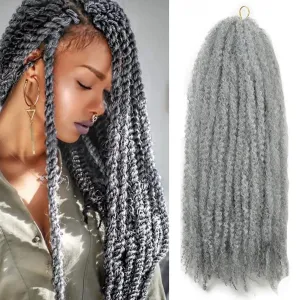 Afro Marley Twist Braiding Hair for Invisible Locs Braids 3 Packs(100g/pack, total 300g), Brazilian Wool Synthetic Hair Extensions 18 Inch (Grey)