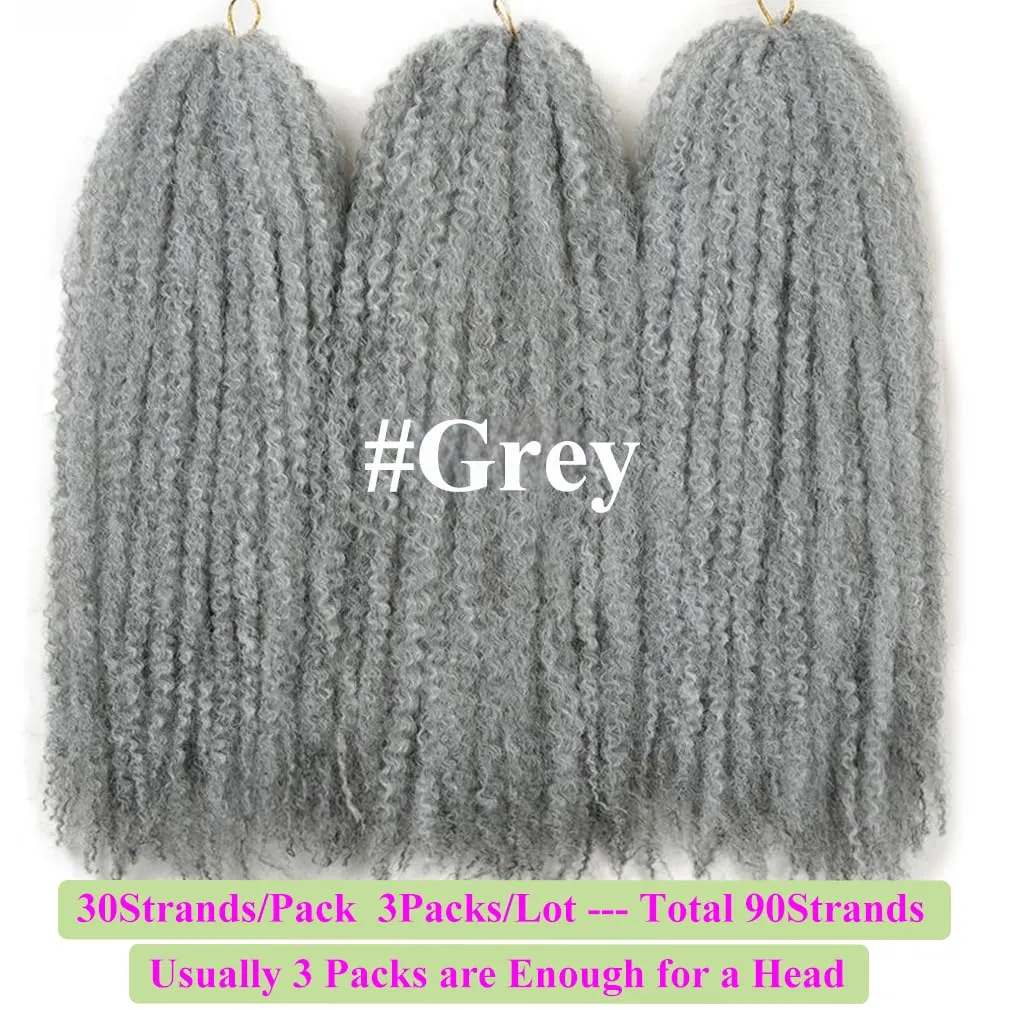 Afro Marley Twist Braiding Hair for Invisible Locs Braids 3 Packs(100g/pack, total 300g), Brazilian Wool Synthetic Hair Extensions 18 Inch (Grey)