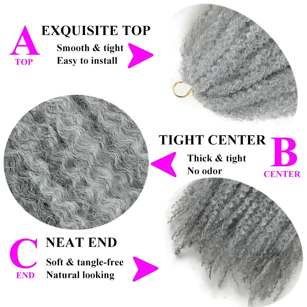 Afro Marley Twist Braiding Hair for Invisible Locs Braids 3 Packs(100g/pack, total 300g), Brazilian Wool Synthetic Hair Extensions 18 Inch (Grey)