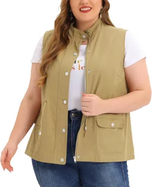 Agnes Orinda Plus Size Jackets for Women Lightweight Sleeveless Anorak Cargo Vest