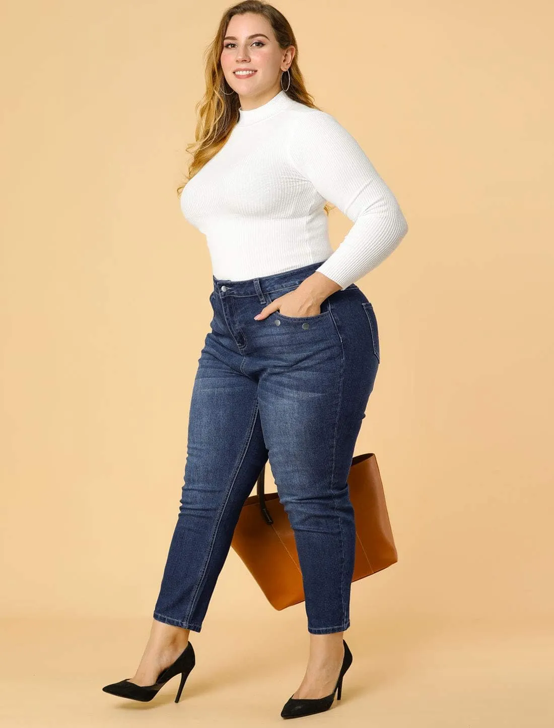 Agnes Orinda Women's Plus Size Denim Jeans Mid Rise Stretch Washed Skinny Casual Pants