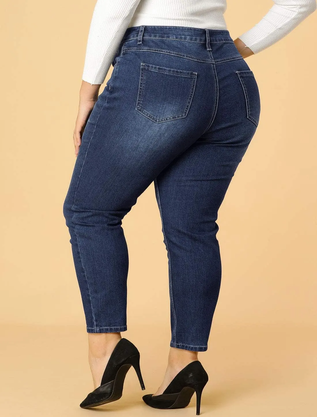 Agnes Orinda Women's Plus Size Denim Jeans Mid Rise Stretch Washed Skinny Casual Pants
