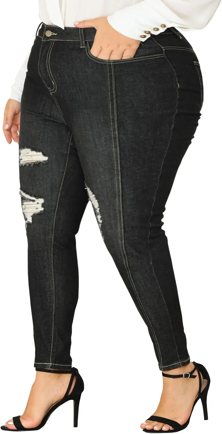 Agnes Orinda Women's Plus Size Jeans Mid Rise Stretch Washed Skinny Jeans Casual Denim Jeggings
