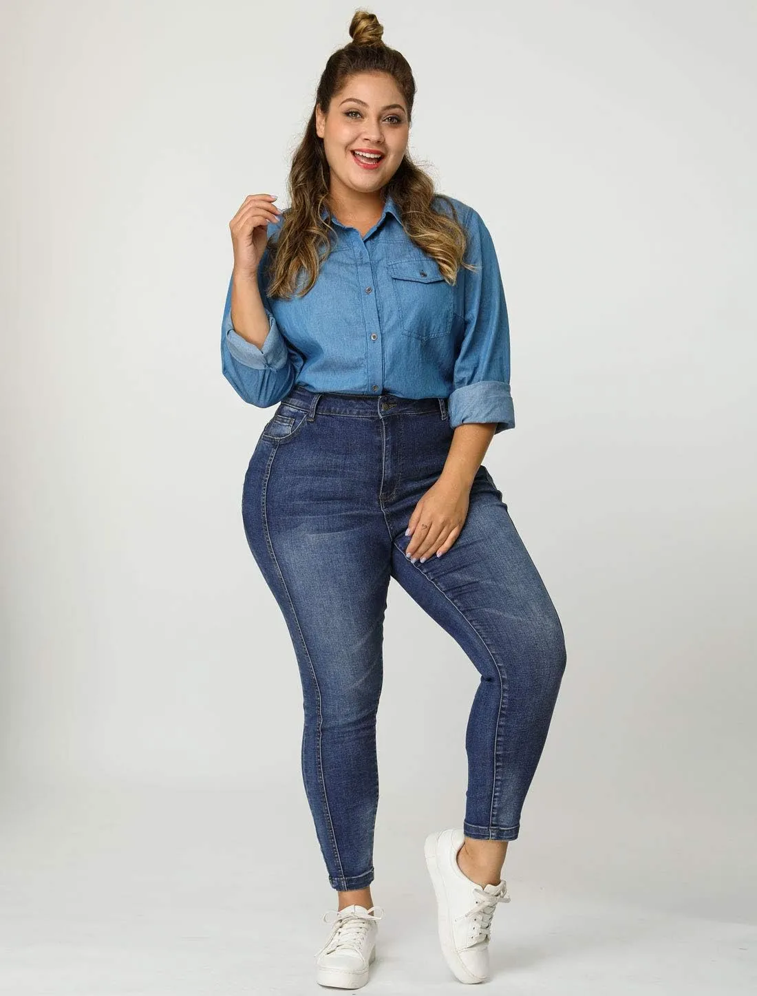 Agnes Orinda Women's Plus Size Jeans Mid Rise Stretch Washed Skinny Jeans Casual Denim Jeggings