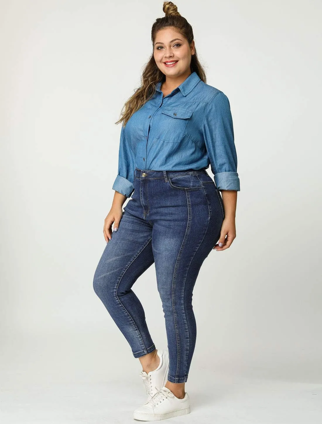 Agnes Orinda Women's Plus Size Jeans Mid Rise Stretch Washed Skinny Jeans Casual Denim Jeggings