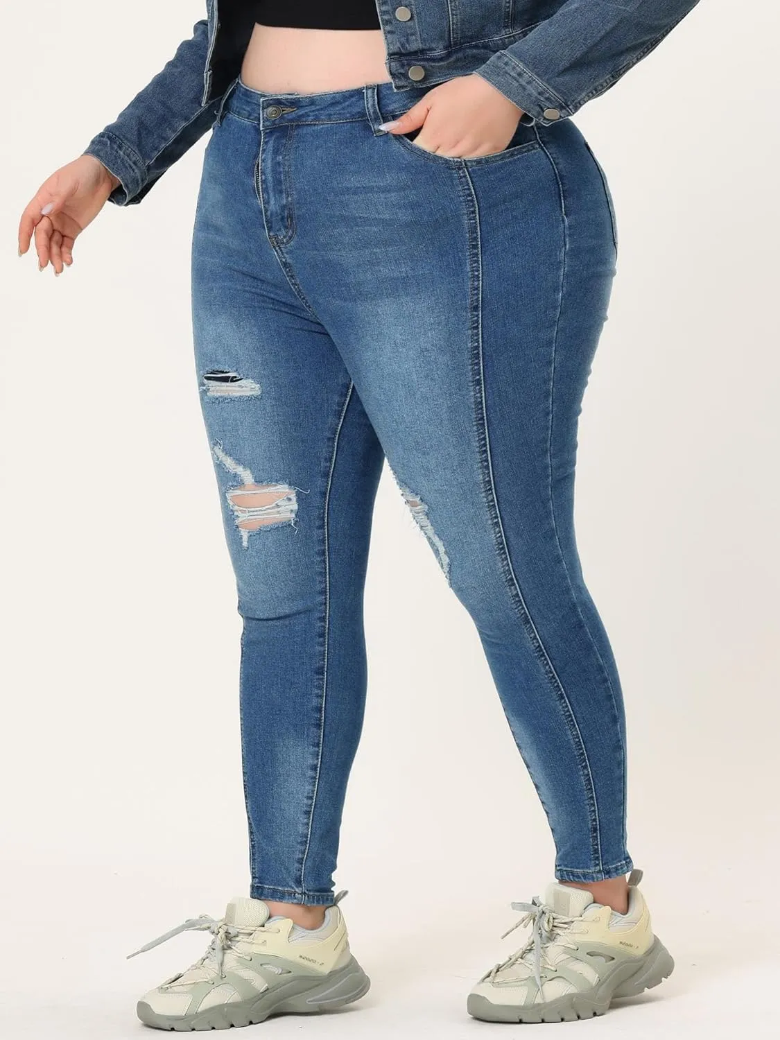 Agnes Orinda Women's Plus Size Jeans Mid Rise Stretch Washed Skinny Jeans Casual Denim Jeggings