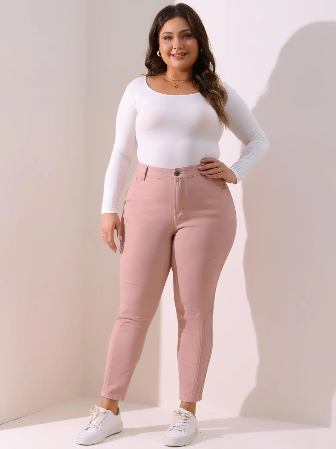 Agnes Orinda Women's Plus Size Jeans Mid Rise Stretch Washed Skinny Jeans Casual Denim Jeggings
