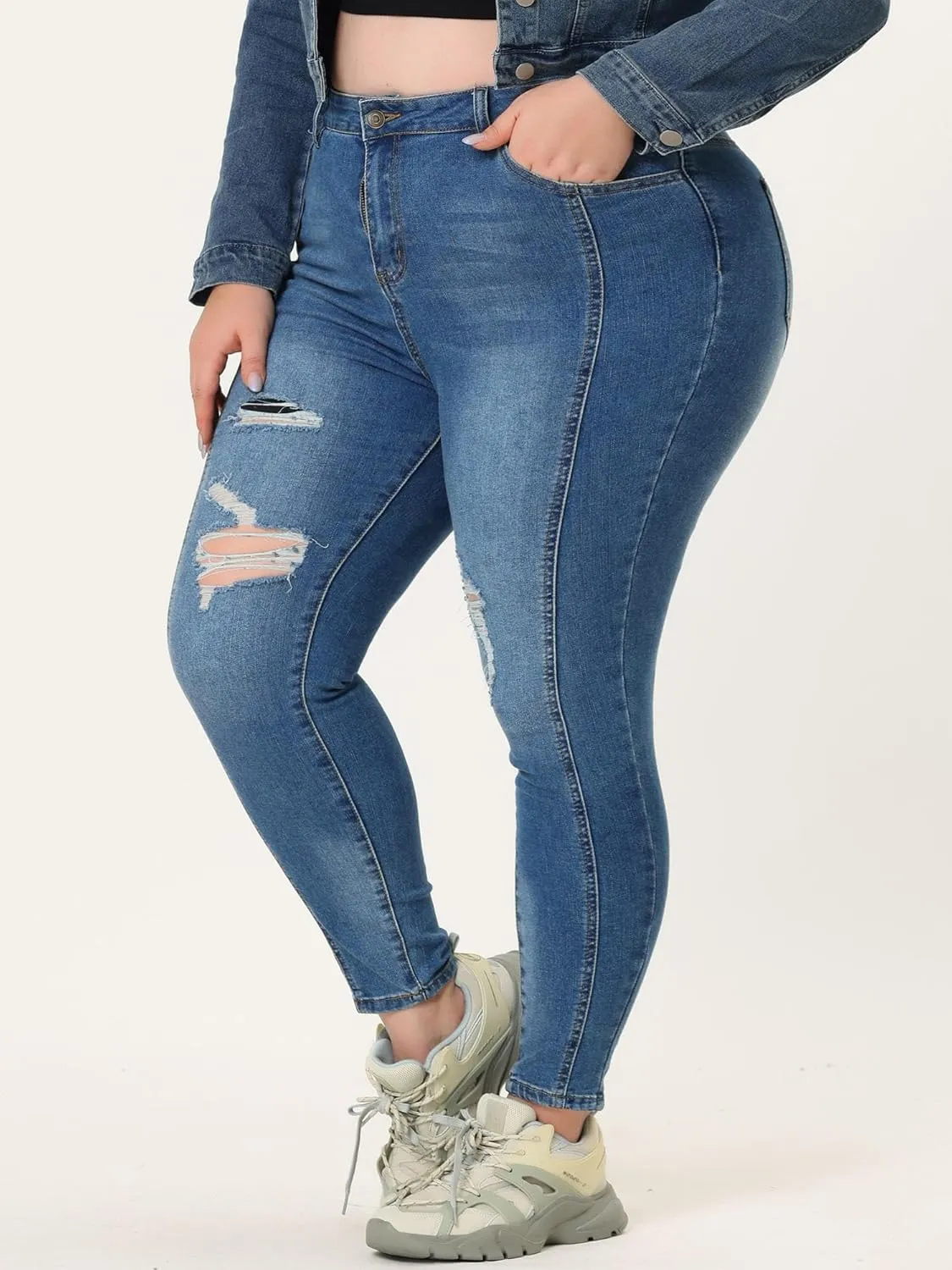 Agnes Orinda Women's Plus Size Jeans Mid Rise Stretch Washed Skinny Jeans Casual Denim Jeggings