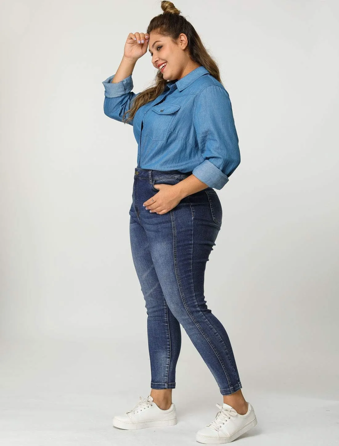 Agnes Orinda Women's Plus Size Jeans Mid Rise Stretch Washed Skinny Jeans Casual Denim Jeggings