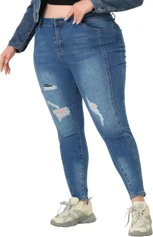 Agnes Orinda Women's Plus Size Jeans Mid Rise Stretch Washed Skinny Jeans Casual Denim Jeggings