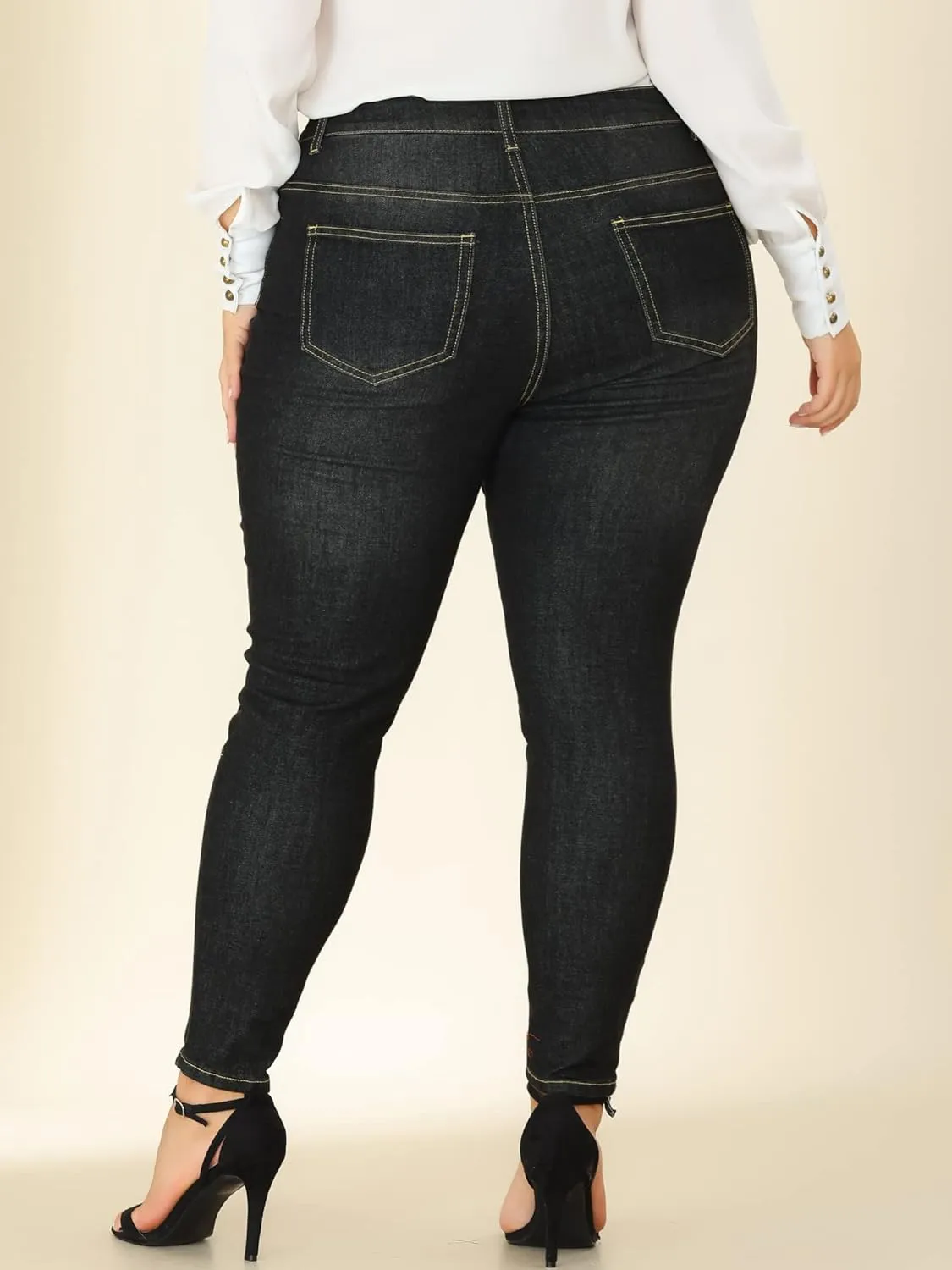 Agnes Orinda Women's Plus Size Jeans Mid Rise Stretch Washed Skinny Jeans Casual Denim Jeggings