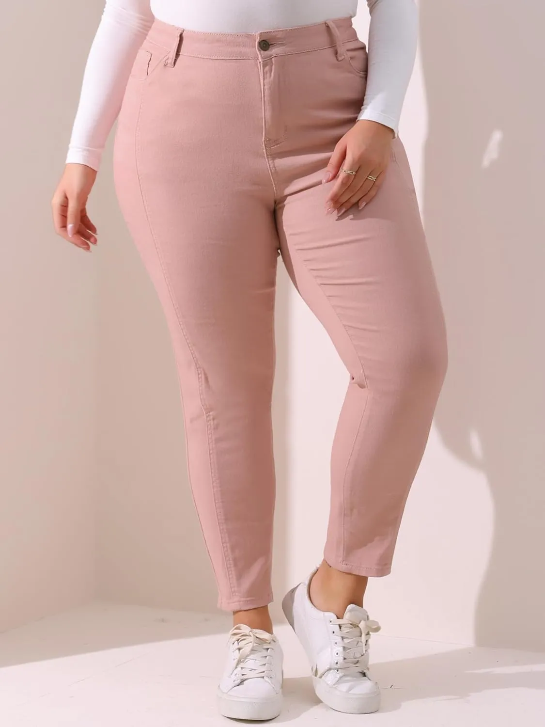 Agnes Orinda Women's Plus Size Jeans Mid Rise Stretch Washed Skinny Jeans Casual Denim Jeggings