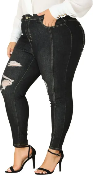 Agnes Orinda Women's Plus Size Jeans Mid Rise Stretch Washed Skinny Jeans Casual Denim Jeggings