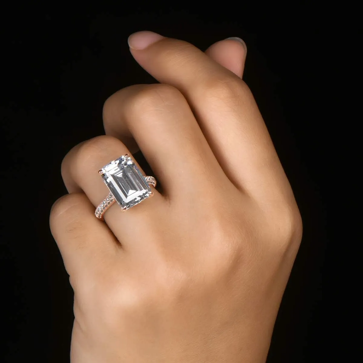 AINUOSHI 6 Carats Emerald Cut Cubic Zirconia CZ Rhodium Plated/Rose Gold Sterling Silver Simulated Diamond Wedding Engagement Ring