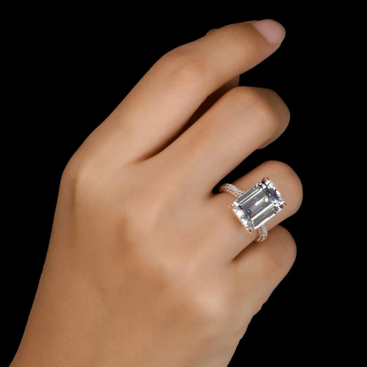 AINUOSHI 6 Carats Emerald Cut Cubic Zirconia CZ Rhodium Plated/Rose Gold Sterling Silver Simulated Diamond Wedding Engagement Ring
