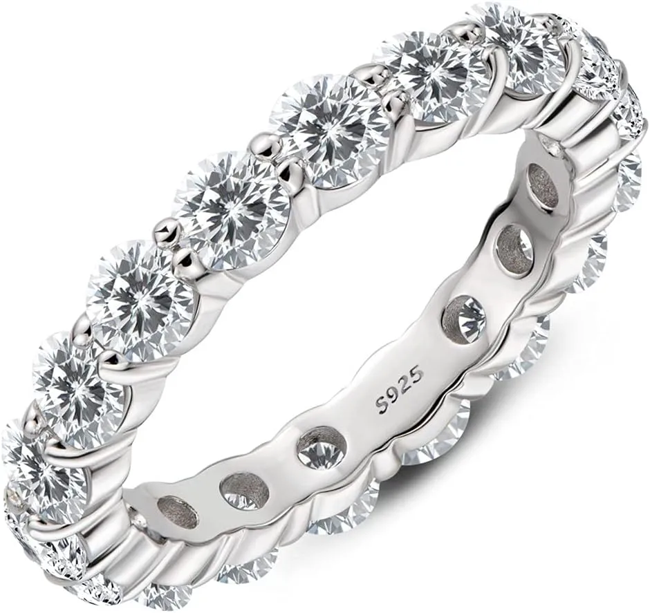 AINUOSHI Eternity Ring, 925 Sterling Silver Ring for Women, Emerald/Oval/Radiant/Round/Cushion Cut Cubic Zirconia CZ Fine Ring, Eternity Engagement Wedding Band Ring, Jewelry Box Packed
