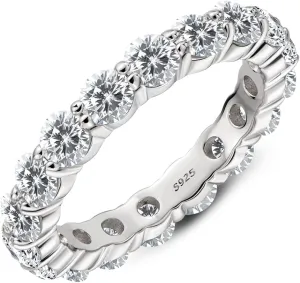 AINUOSHI Eternity Ring, 925 Sterling Silver Ring for Women, Emerald/Oval/Radiant/Round/Cushion Cut Cubic Zirconia CZ Fine Ring, Eternity Engagement Wedding Band Ring, Jewelry Box Packed